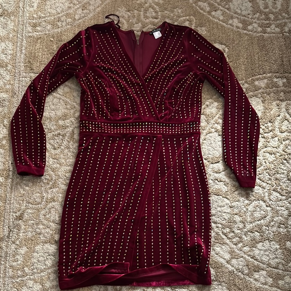 Elegant Burgundy Studded Dress